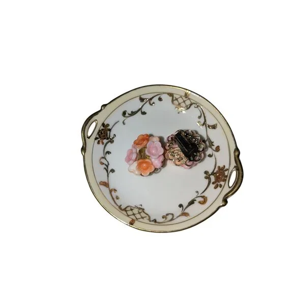Vintage Hand-Painted Nippon Porcelain Dish with Gold Floral Design - Picture 5 of 6